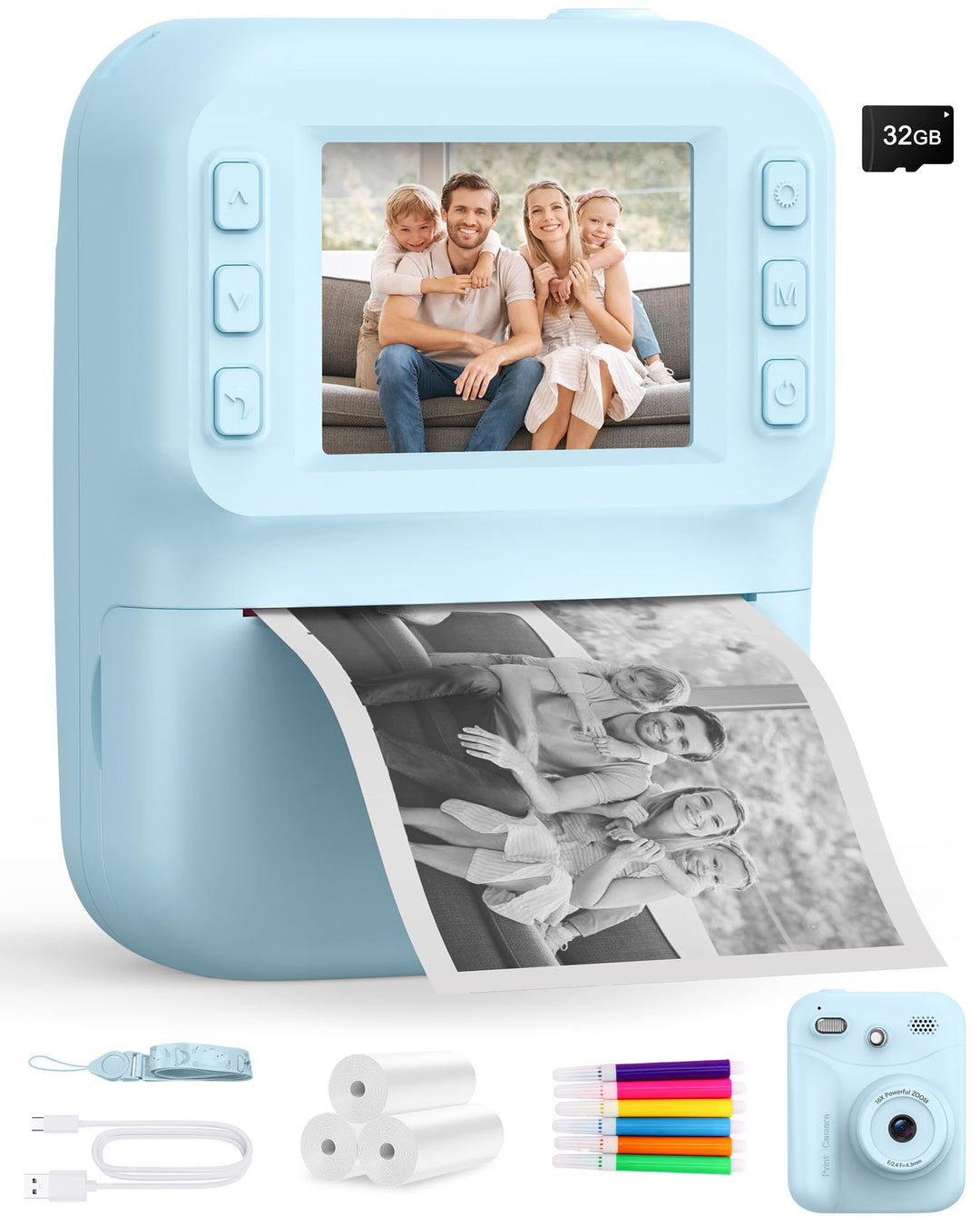 Sofortbildkamera Kinder 48MP, 1080P Video Kinderkamera mit Sofortdruck, 2,4 Zoll IPS Spielzeug Kamer