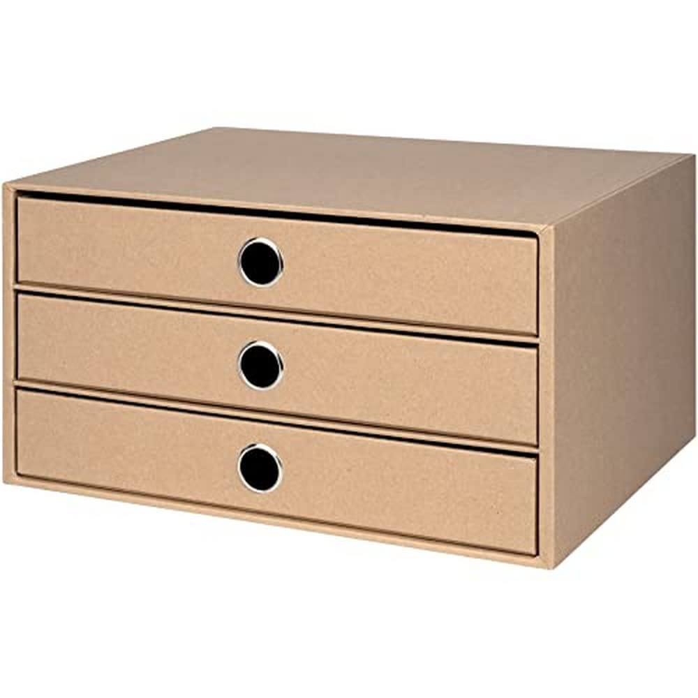 Rössler 1524452623 - S.O.H.O. 3er Schubladenbox für DIN A4, mit Griffloch, Kraft, 343 x 250 x 185 mm