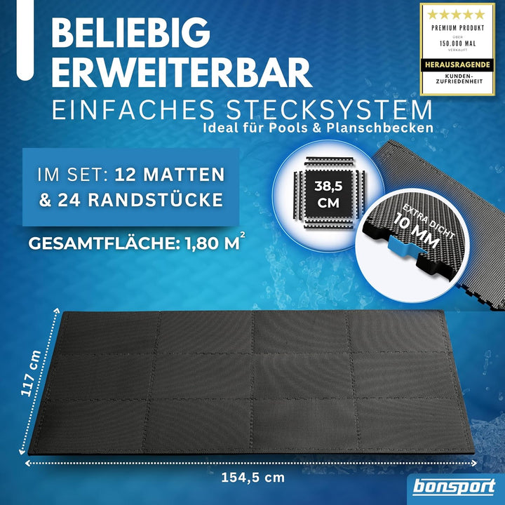 bonsport Pool Unterlegmatte Poolmatte 12 Stück - Bodenschutz Matte für den Pool/Planschbecken - Bode