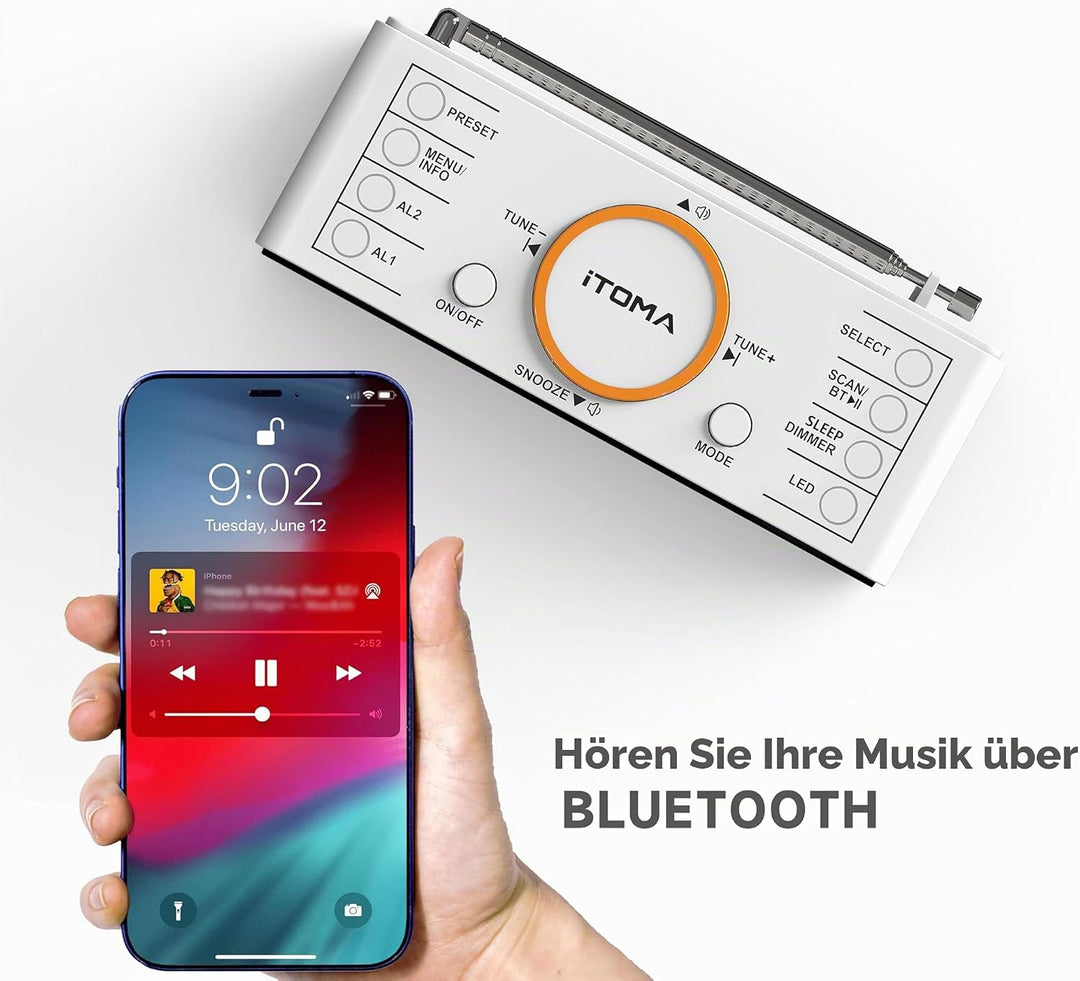 iTOMA DAB Radiowecker (DAB, UKW, Uhrenradio, Wecker mit Zwei einstellbaren Weckzeiten, Snooze-Funkti