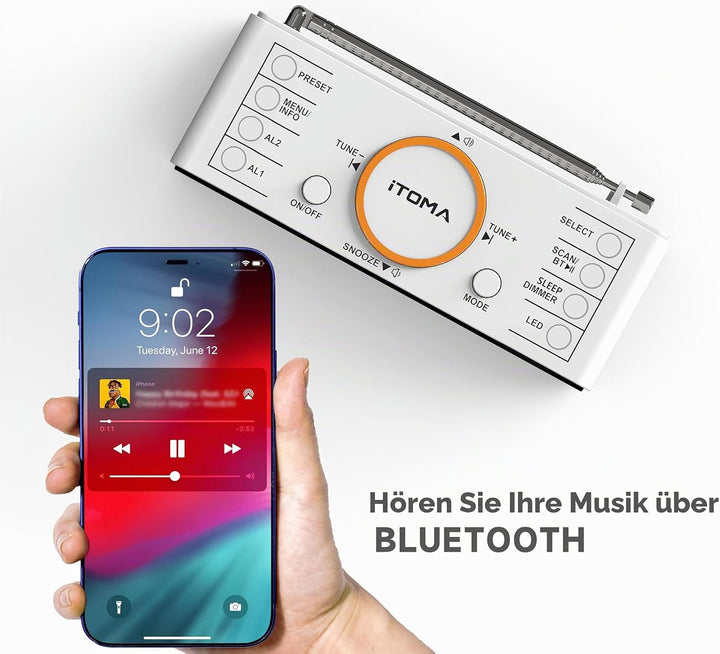 iTOMA DAB Radiowecker (DAB, UKW, Uhrenradio, Wecker mit Zwei einstellbaren Weckzeiten, Snooze-Funkti