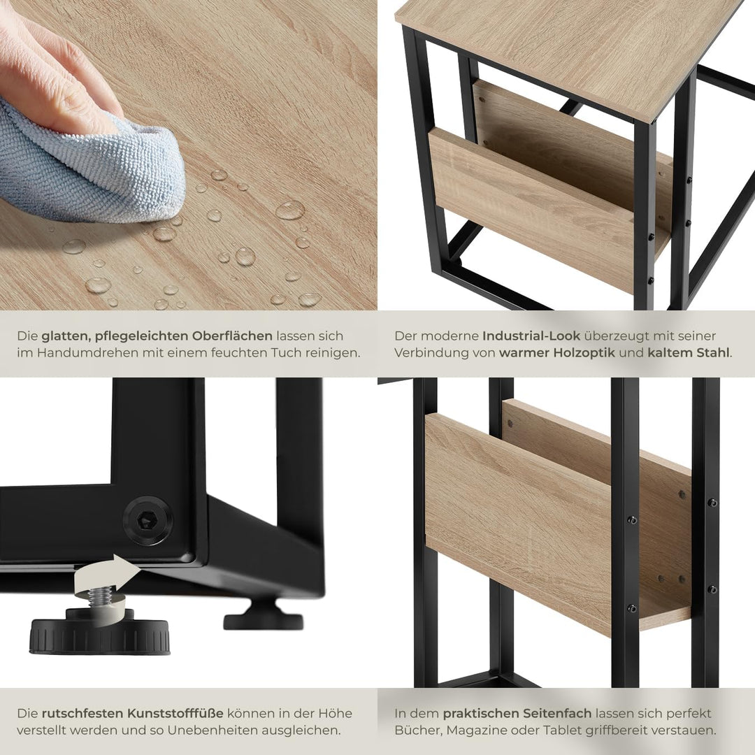 tectake® Beistelltisch Holz Metall, Wohnzimmertisch, Couchtisch C-Form, Laptoptisch für Couch, Bettt