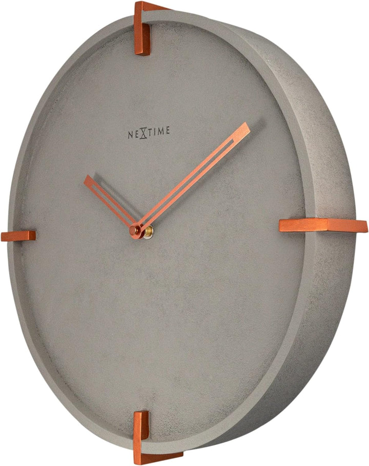 NeXtime Designer Wanduhr Beton „3515-Mohawk Wall“ Wanduhr, leises Uhrwerk, Kupferelemente, 32 cm