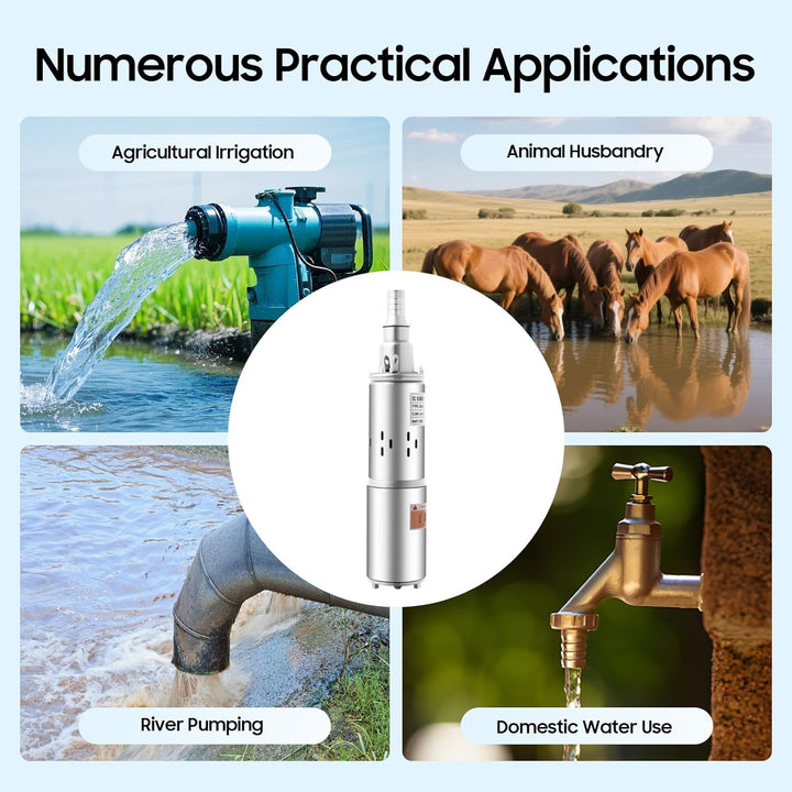 Tiefbrunnenpump 180W 12V 1200 L/h, Förderhöhe max. 34 m, Brunnenpumpe Tauchpumpe Pumpe Zisterne mit