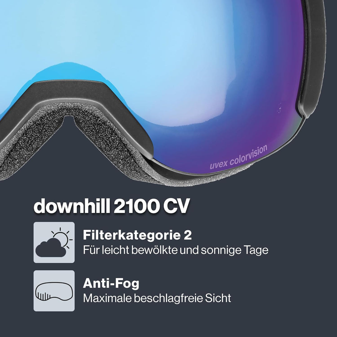 uvex Unisex Downhill 2100 Cv Skibrille (1er Pack) Einheitsgrösse black mat/blue-green, Einheitsgröss