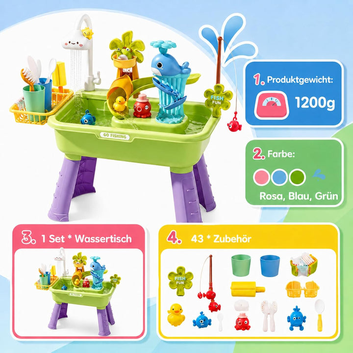 4-in-1 Spielspüle - Wassertisch Mit Pumpe Und Fliessendem Wasser | Sand Und Wasser Spielzeug | Angel