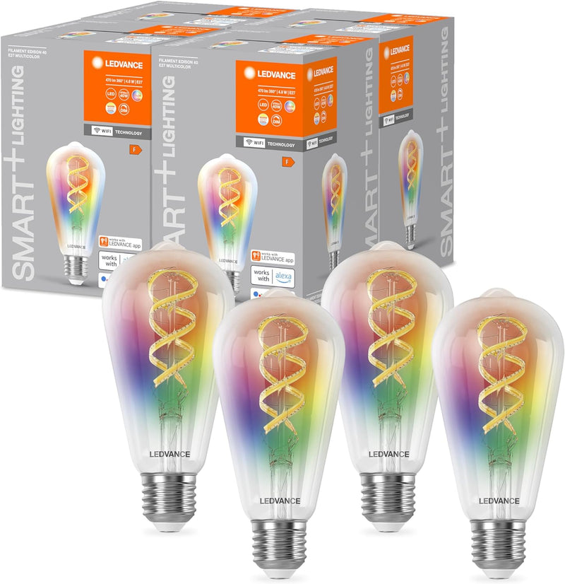 LEDVANCE SMART+ WIFI LED-Lampe, Weissglas, 4,8W, 470lm, Edison-Form mit 64mm Durchmesser & E27, regu