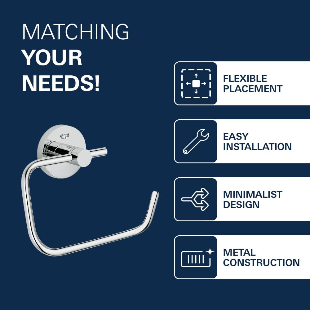 GROHE Essentials - WC-Papierhalter (Material: Metall, verdeckte Befestigung, zum bohren oder kleben)