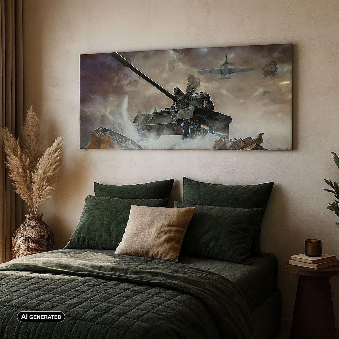 Wandbilder Dekoration Wohnzimmer Krieg Panzer Airplain Schlacht Panorama Bilder auf Leinwand 120x50c