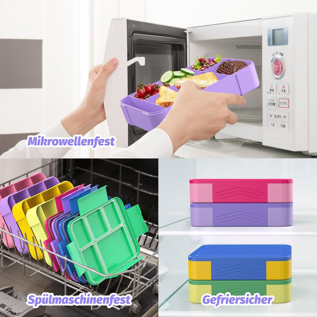 SWVIODMT Brotdose Kinder mit Fächern, 1300 ml Lunchbox für Kinder, Bento Box mit 5 Fächern Besteckse
