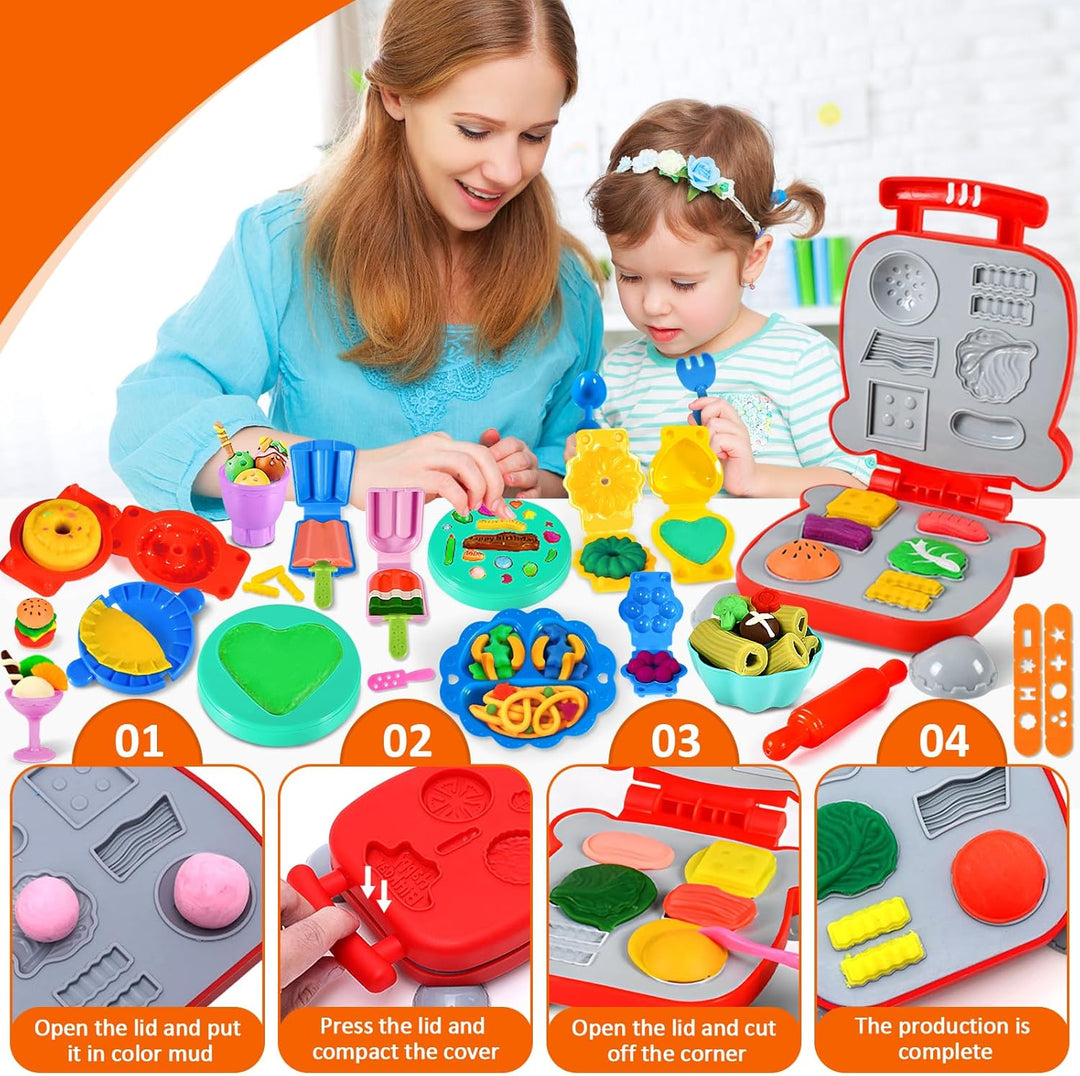 Knete Dough Set für Kinder, Kitchen Creations Nudelmaschine Spielset Burger Eiscreme, Knete Zubehör