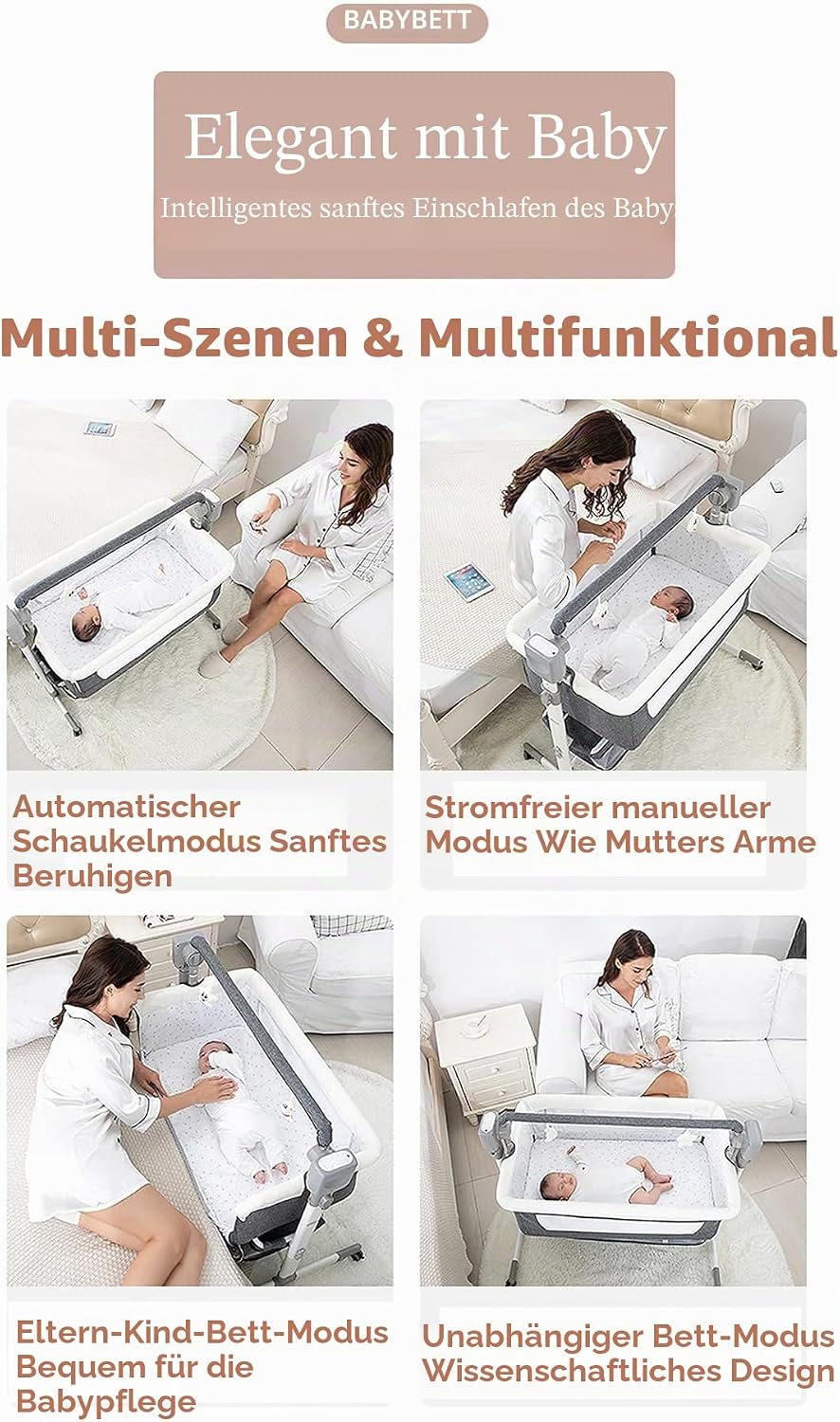 Beistellbett Baby, Convertible Grosser Raum Babybett für Co-Sleeping, Baby Beistellbett Boxspringbet