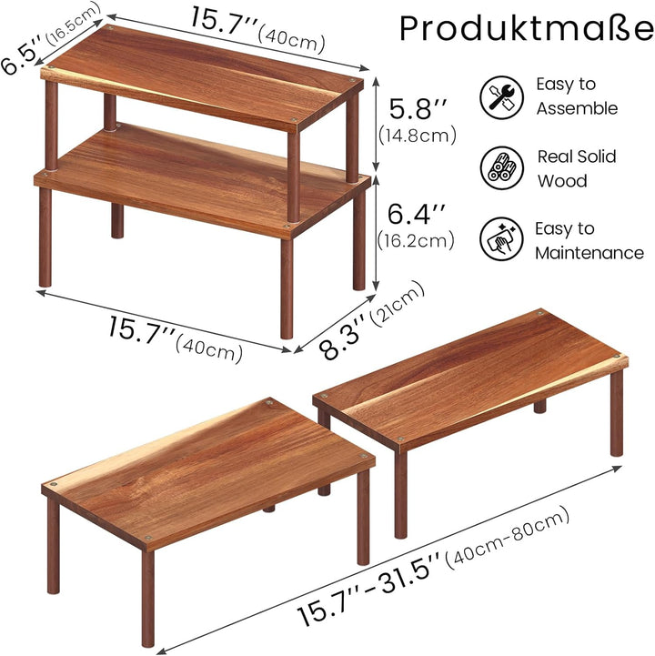 Fibogollo Gewürzregal Akazienholz 2er Set gross ausziehbar stapelbar Brown Grossformat, Brown Grossf