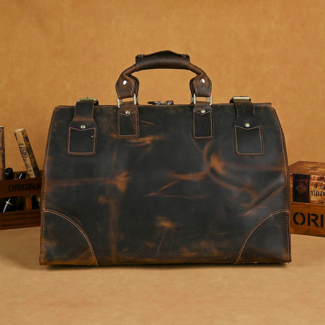 Wasserabweisend Canvas Crazy Horse Leder Reisetasche 35L Trim Unisex Handgepäck Weekender Tasche Spo