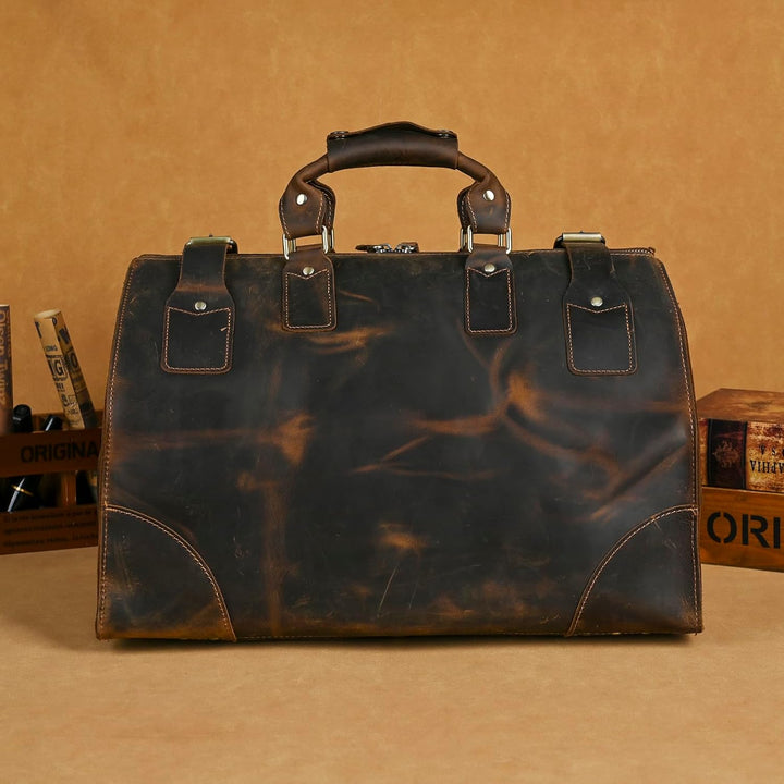 Wasserabweisend Canvas Crazy Horse Leder Reisetasche 35L Trim Unisex Handgepäck Weekender Tasche Spo
