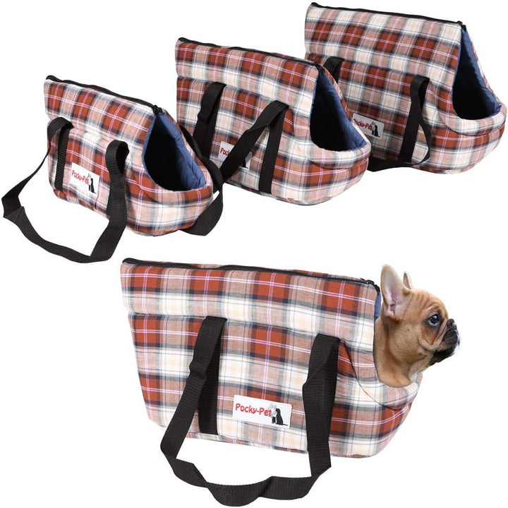 Hundetragetasche Grösse S rot kariert Transporttasche für Hunde und Katzen Hundetasche Polyester str