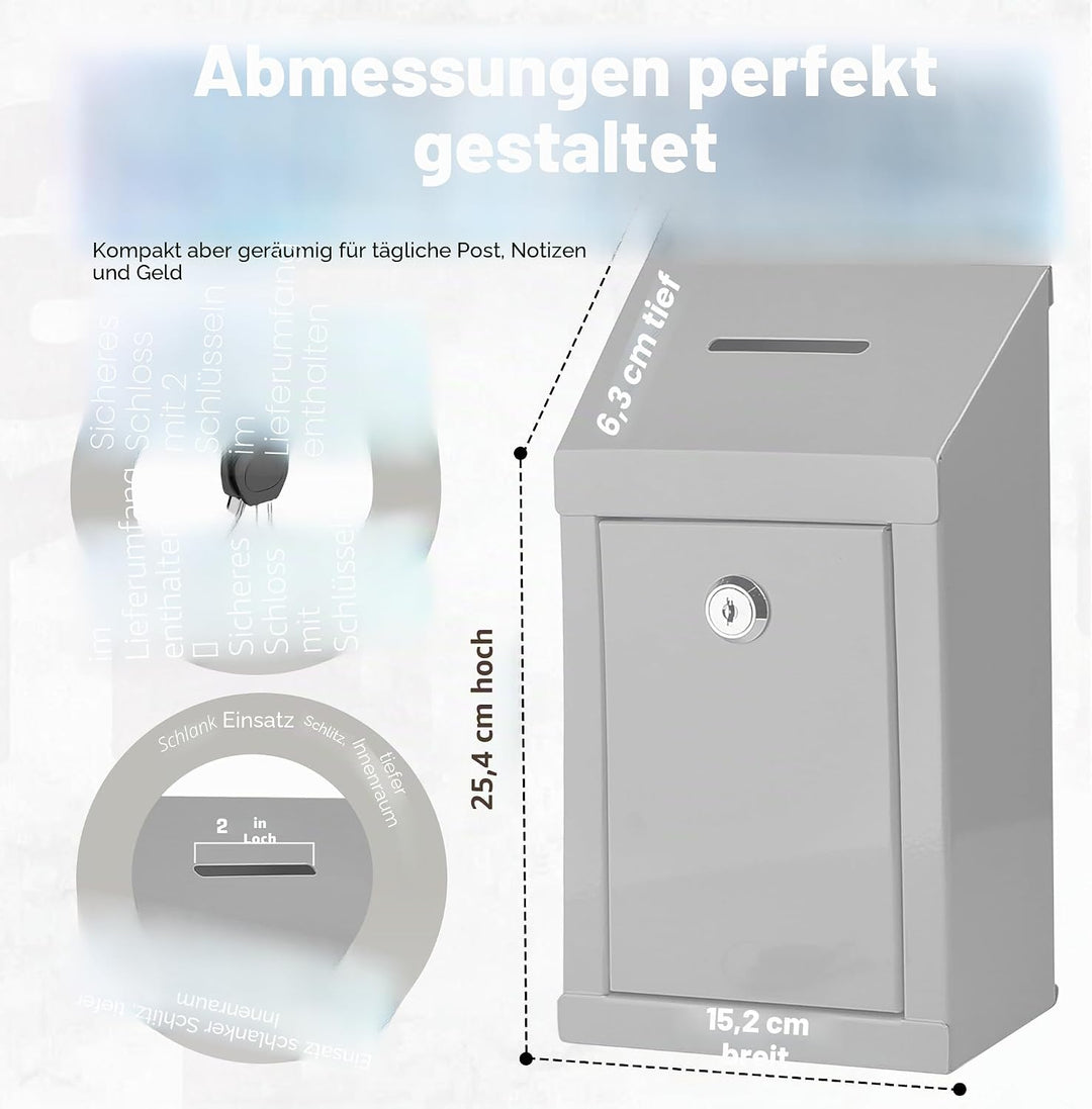Metall-Spendenbox & Sammelbox Büro Vorschlagsbox Secure Box mit Top Coin Slot und Schloss inklusive