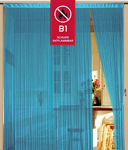 Kaikoon Fadenvorhang Fadenstore Messe B1 schwer entflammbar 150 cm x 300 cm hellblau Neu