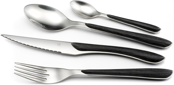 Amefa ECLAT Nature Besteckset, 24-teilig, Set für 6 Personen, Kunststoff Griffe in Holzoptik, Spülma