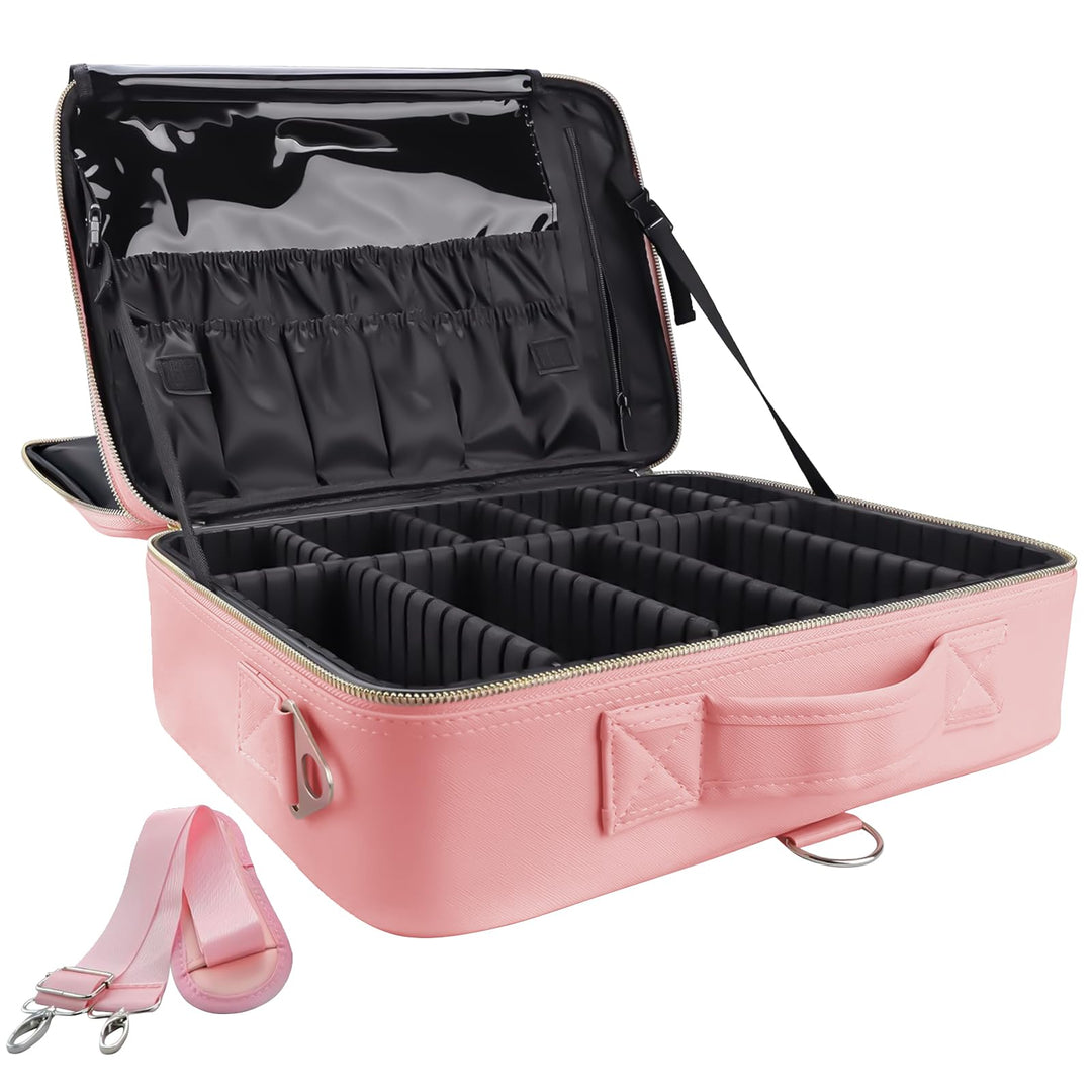 Kosmetiktasche, 3 Lagen Grosse Kapazität Professionelle PU Leder Make Up Organizer Tasche wasserdich