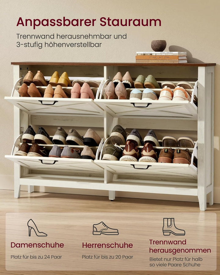 VASAGLE LIRY Kollektion - Schuhschrank 4 Klappen, Schuhkipper, freistehendes schmales Schuhregal, fü