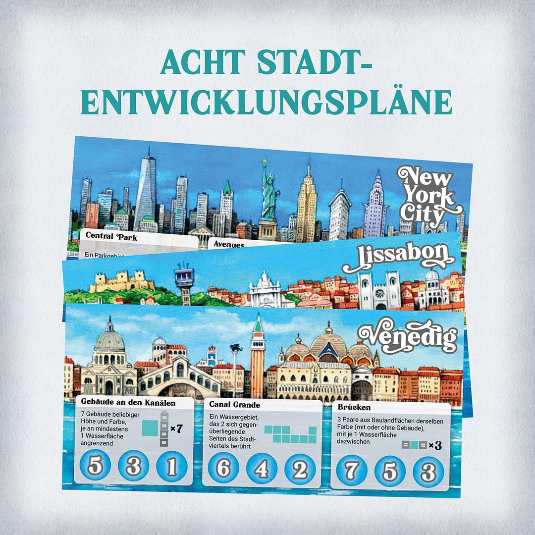 KOSMOS 685096 Cities - Grosse Städte, grosse Pläne, Städtebauspiel, Brettspiel für 2-4 Spieler, Gese