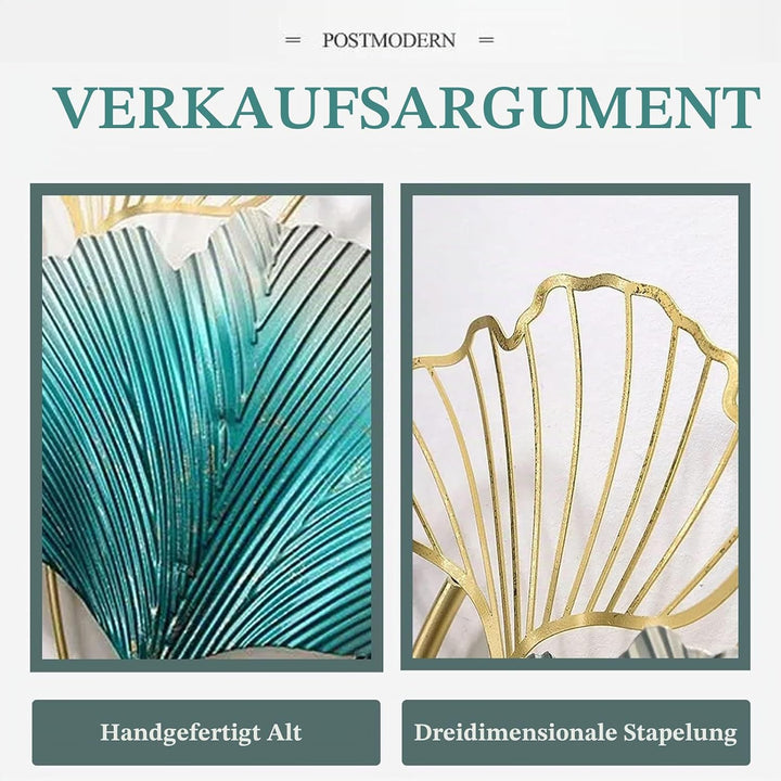 GERHWASH Wanddeko Metall Gingko Gold Wanddeko Metall 3D Wandskulpturen Ginkgo Blatt Kunst Ornament a