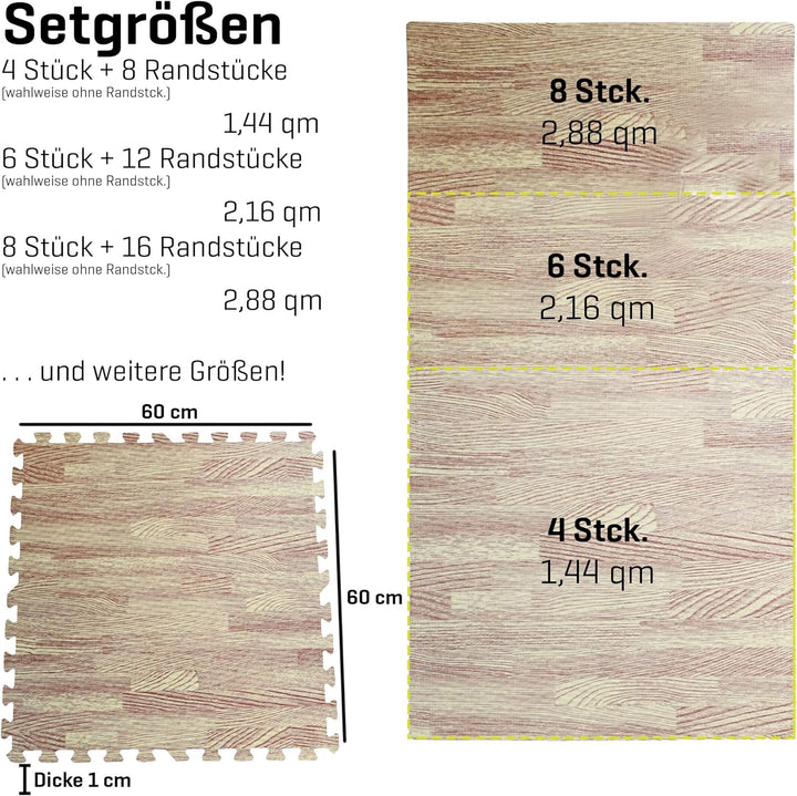 Sporttrend 24® 12 Schutzmatten + 24 Randstücke Set in Hellbraun 60x60x1cm | 4,32qm | Bodenschutzmatt