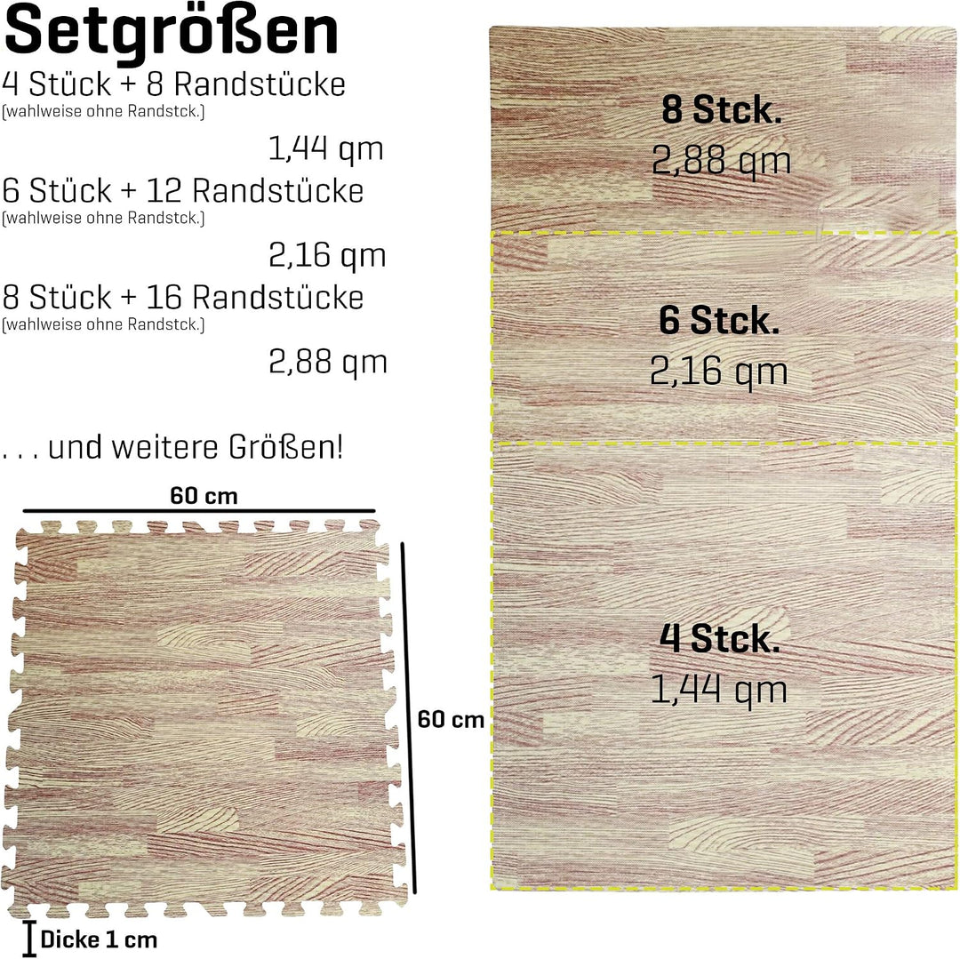 Sporttrend 24® 18 Schutzmatten + 36 Randstücke Set in Hellbraun 60x60x1cm | 6,48qm | Bodenschutzmatt