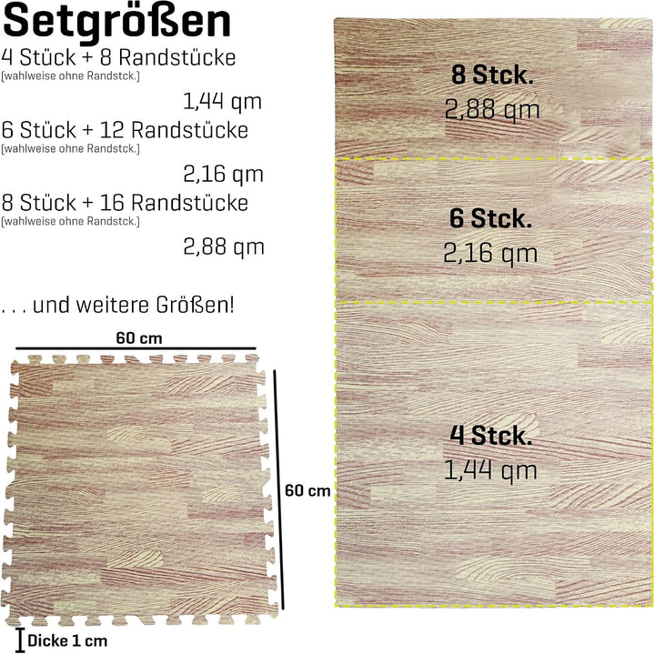 Sporttrend 24® 18 Schutzmatten + 36 Randstücke Set in Hellbraun 60x60x1cm | 6,48qm | Bodenschutzmatt