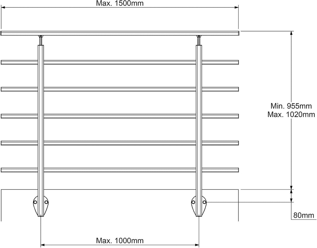 DOLLE Brüstungsgeländer Set aus Aluminium seitliche Montage Tropfenform 150 cm, Seitliche Montage