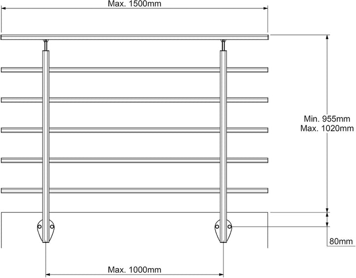 DOLLE Brüstungsgeländer Set aus Aluminium seitliche Montage Tropfenform 150 cm, Seitliche Montage