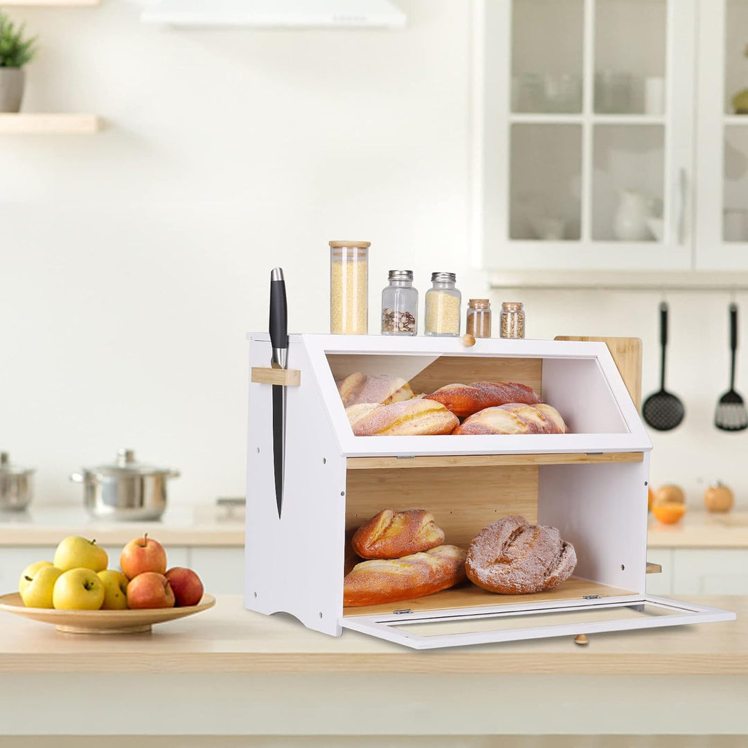 Leader Accessories Bambus Brotkasten 2 Etagen Brotbehälter mit Brotschneidebrett lebensmittelecht Br