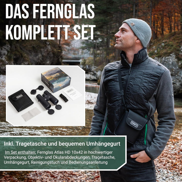 HD Fernglas 10x42 leistungsstark & IPX7-wasserdicht - Outdoorfernglas stufenlos einstellbar für Wand