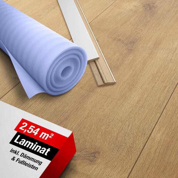 Premium Klick-Laminat-Boden, 2,54 m², inkl. kostenlose Trittschalldämmung &amp; Fussleisten, Stärke 8 mm