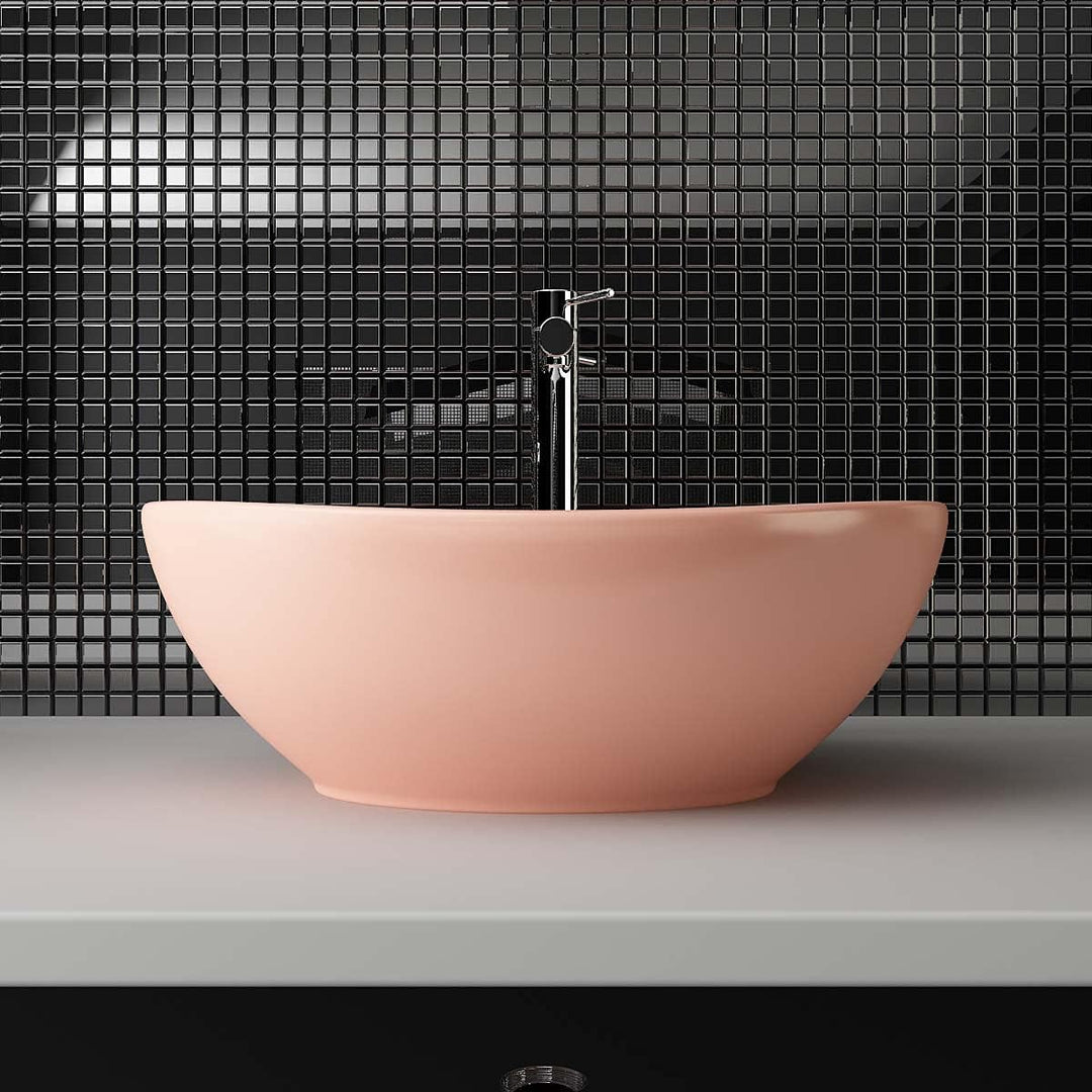 Waschbecken24 | Aufsatzwaschbecken | Ovales Waschbecken ohne Hahnloch | Premium-Qualität | Einfache