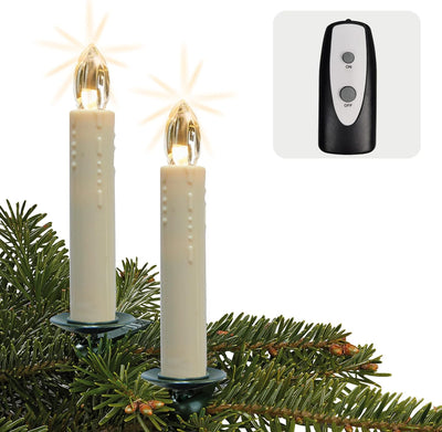 Hellum LED Weihnachtsbaumkerzen kabellos (Basis-Set), 10x warmweiss LED Kerzen mit Fernbedienung, ba