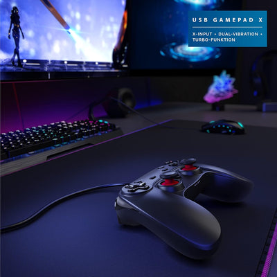 CSL - Gamepad für PC - X Controller mit Direct-Input X-Input - Dual Vibration - Turbo-Funktion - Plu