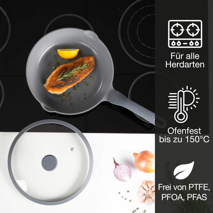 Moritz & Moritz Keramik Pfanne mit Deckel 26cm - frei von PFAS, PFOA & PTFE - Antihaft Bratpfanne 26