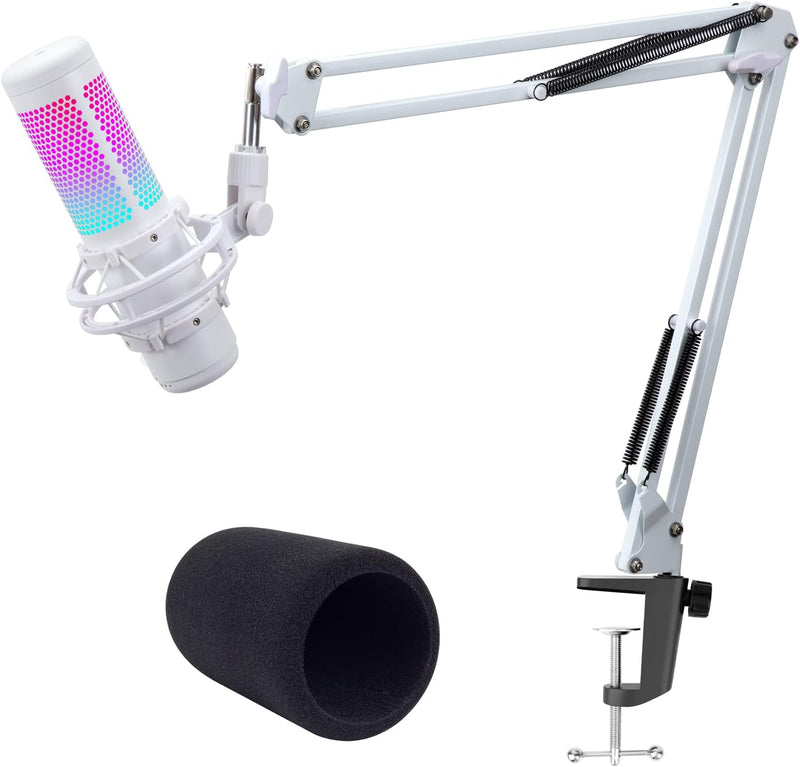 Weisser Mikrofonarm kompatibel mit HyperX QuadCast S – Premium QuadCast S Mikrofon-Galgenarm für Gam