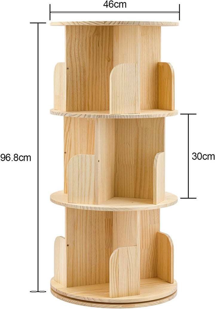 Youyijia Kinder Bücherregal Drehbar, 3 Ebenen Holz Bücherregal, Freistehendes Drehregal für Kinderzi