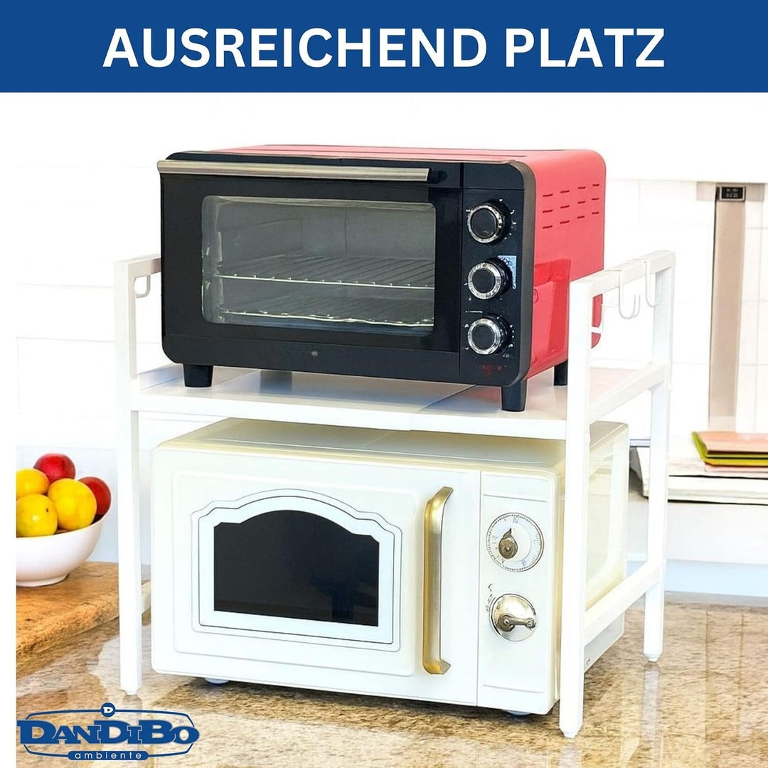 DanDiBo Verstellbares Mikrowellenregal Weiss 2 Stufig 40-64 cm Mikrowellen Regal 96683 Stehend Mikro