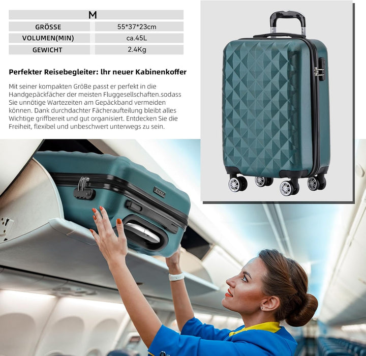 BEIBYE Zwillingsrollen 2066 Hartschale Trolley Koffer Reisekoffer Gepäck M-L-XL-Set (Dunkelgreen, M)