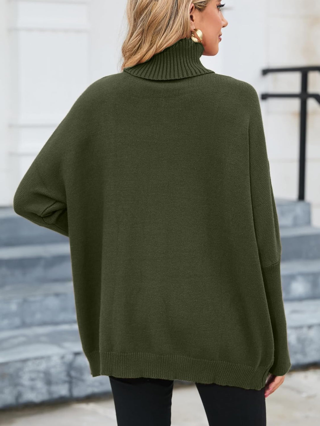 Famulily Basic Dicke Warm Herbst Winter Fledermausärmel Strick Damen Rollkragenpullover Mit Taschen