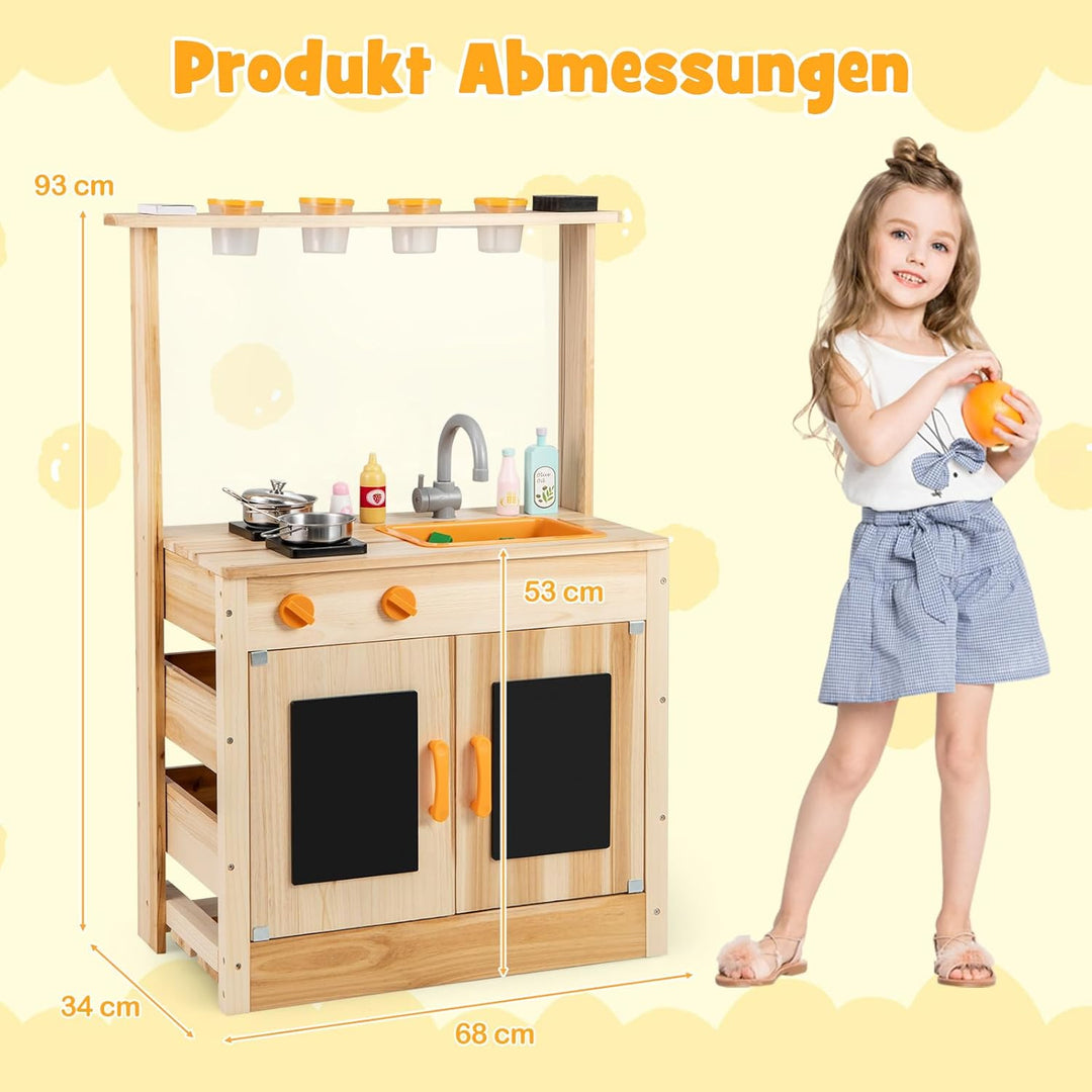 COSTWAY Matschküche Kinder Outdoor, Kinderküche Holz mit Pflanzentöpfen & Kochzubehör, Spielküche mi