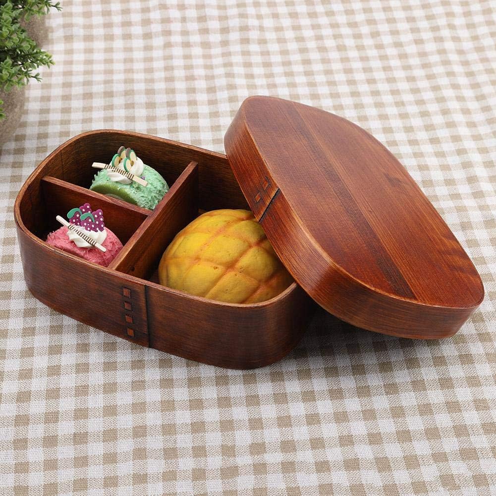 Holz-Lunch-Container-Box, tragbare Bento-Boxen Vintage Leakproof Food-Vorratsbehälter mit festem Gur
