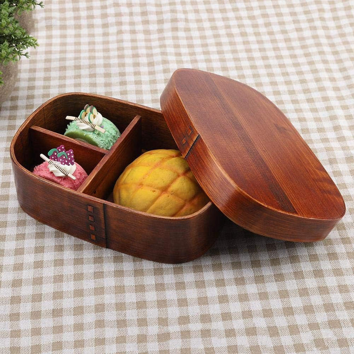 Holz-Lunch-Container-Box, tragbare Bento-Boxen Vintage Leakproof Food-Vorratsbehälter mit festem Gur
