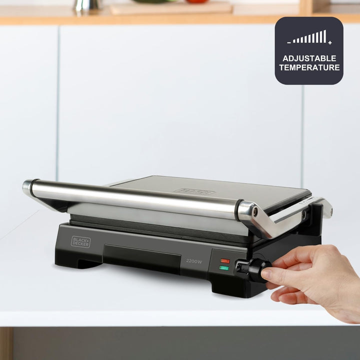 Black+Decker BXGR2200E -2-in-1: glatte Platten und Grill, Zubreiten von Fleisch, Fisch, Gemüse, 180º