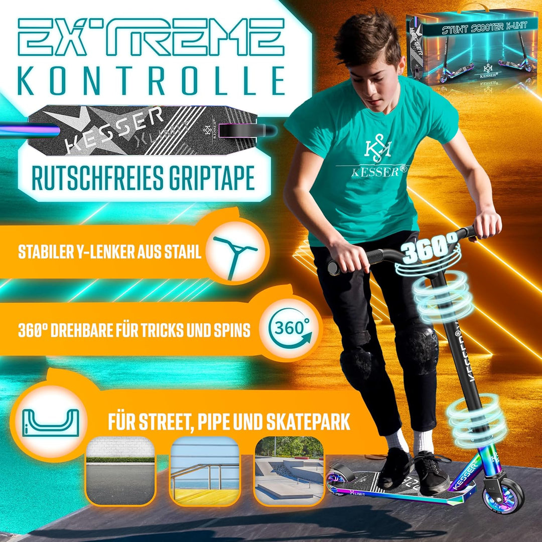 KESSER® Stunt Scooter X-Limit - 360° Lenkung Robuster Funscooter Stuntscooter mit ABEC 9 Kugellagern
