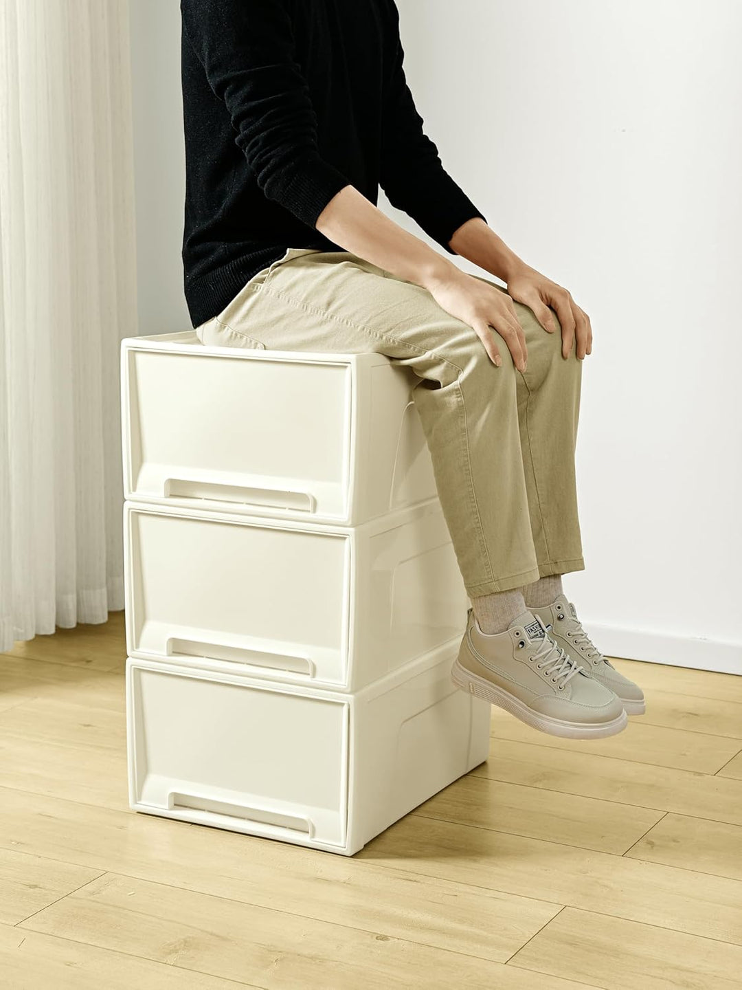 Cetomo 50L*3 Schubladenbox, Kunststoff Aufbewahrungsbox mit Schubladen, Stapelbar Schubladenschrank